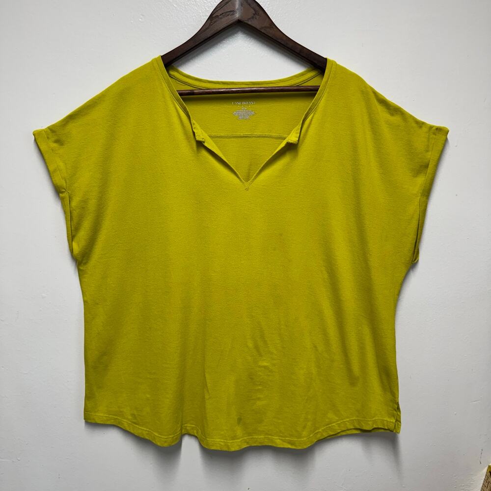 Lane Bryant 22/24 Lime Green Split Neck Dolman Sleeve Top Plus Size Cotton